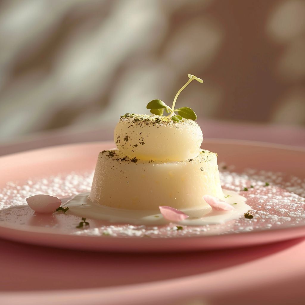 A beautifully styled plate of healthy food on a pale pink surface, illuminated by natural light.