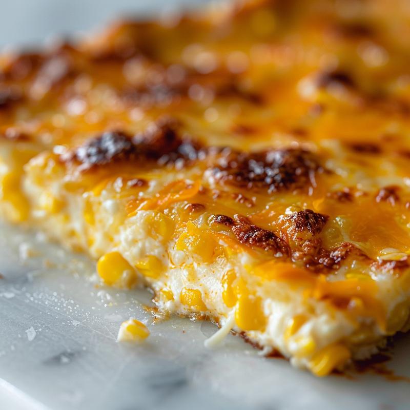 Close-up of creamy, cheesy corn dip.