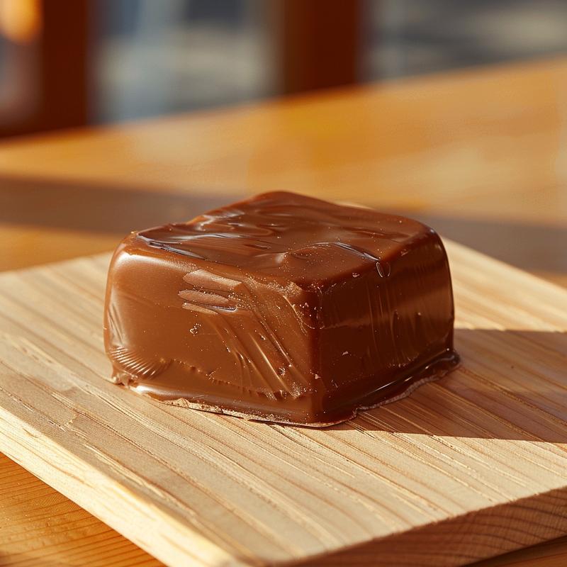 Close up of chocolate covered strawberries in a plastic cup on wood.