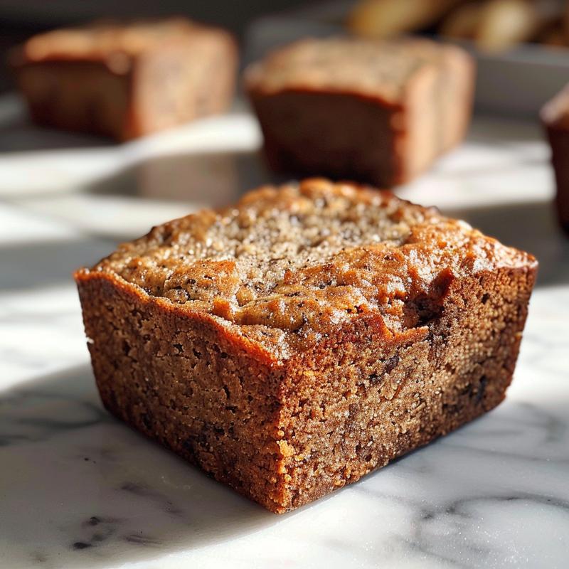 Close-up of a fluffy slice of keto banana bread on a white marble surface.