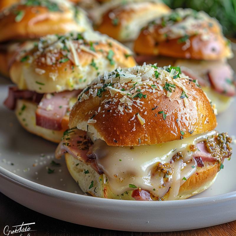 Close-up of an Italian slider showing ingredients.