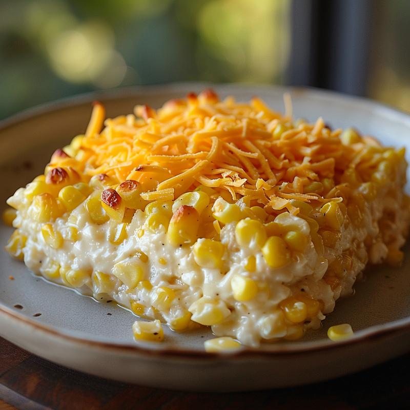 Creamy corn dip with visible cheese and chili pieces.