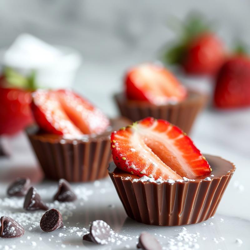 Close-up of a chocolate strawberry dessert in a cup.