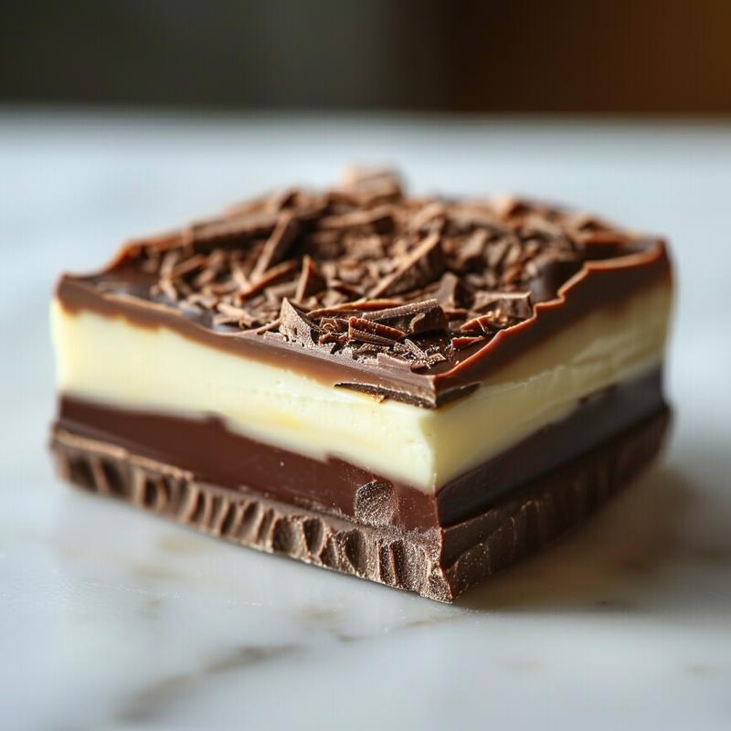 Close-up of a chocolate dessert gift box with varied chocolate types on a white marble surface.