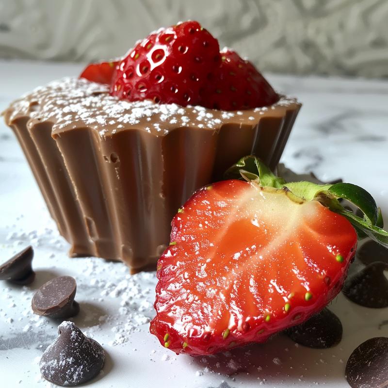Close-up of a chocolate strawberry dessert in a cup.